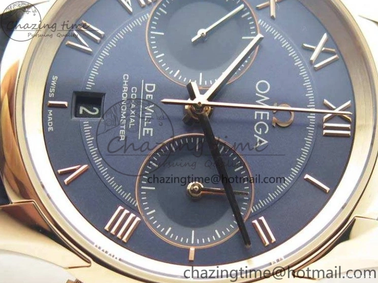 1230 QuickDry De Ville Chronograph RG OMF 1:1 Best Edition Blue Dial On Blue Leather Strap A 8107